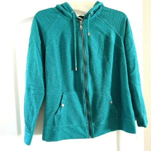 Christopher & Banks Women's Jacket Size Medium Teal Green Zipper Hoodie Pockets - Picture 12 of 15